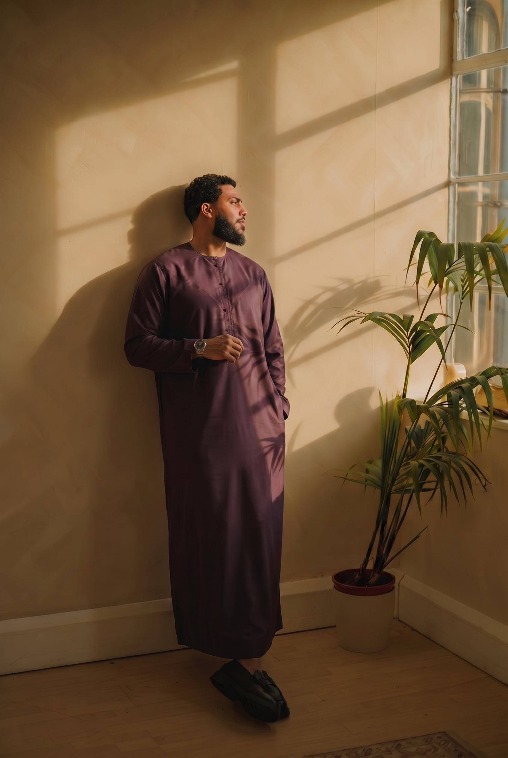 Plum Burgundy Emirati Thobe | Japanese Cotton