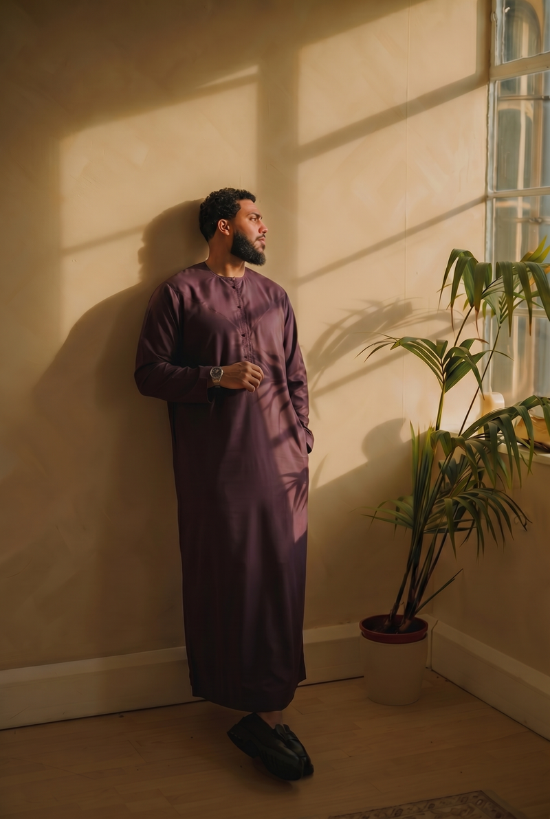 Plum Burgundy Emirati Thobe | Japanese Cotton