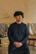 Pinstripe Navy Blue Emirati Thobe | Japanese Cotton