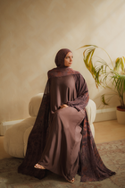 Purple Printed Chiffon Abaya Set