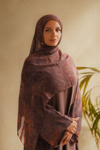 Purple Printed Chiffon Abaya Set