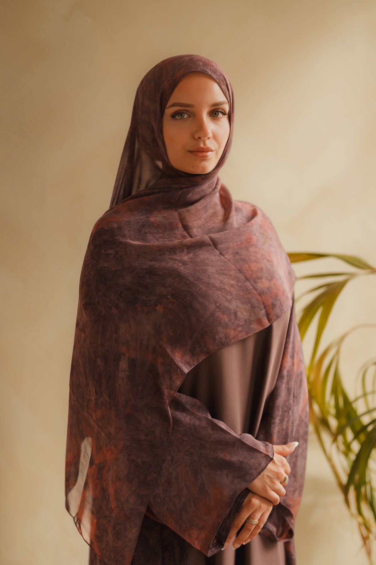 Purple Printed Chiffon Abaya Set