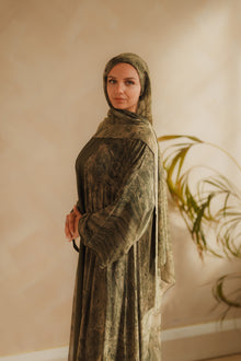 Green Printed Chiffon Abaya Set