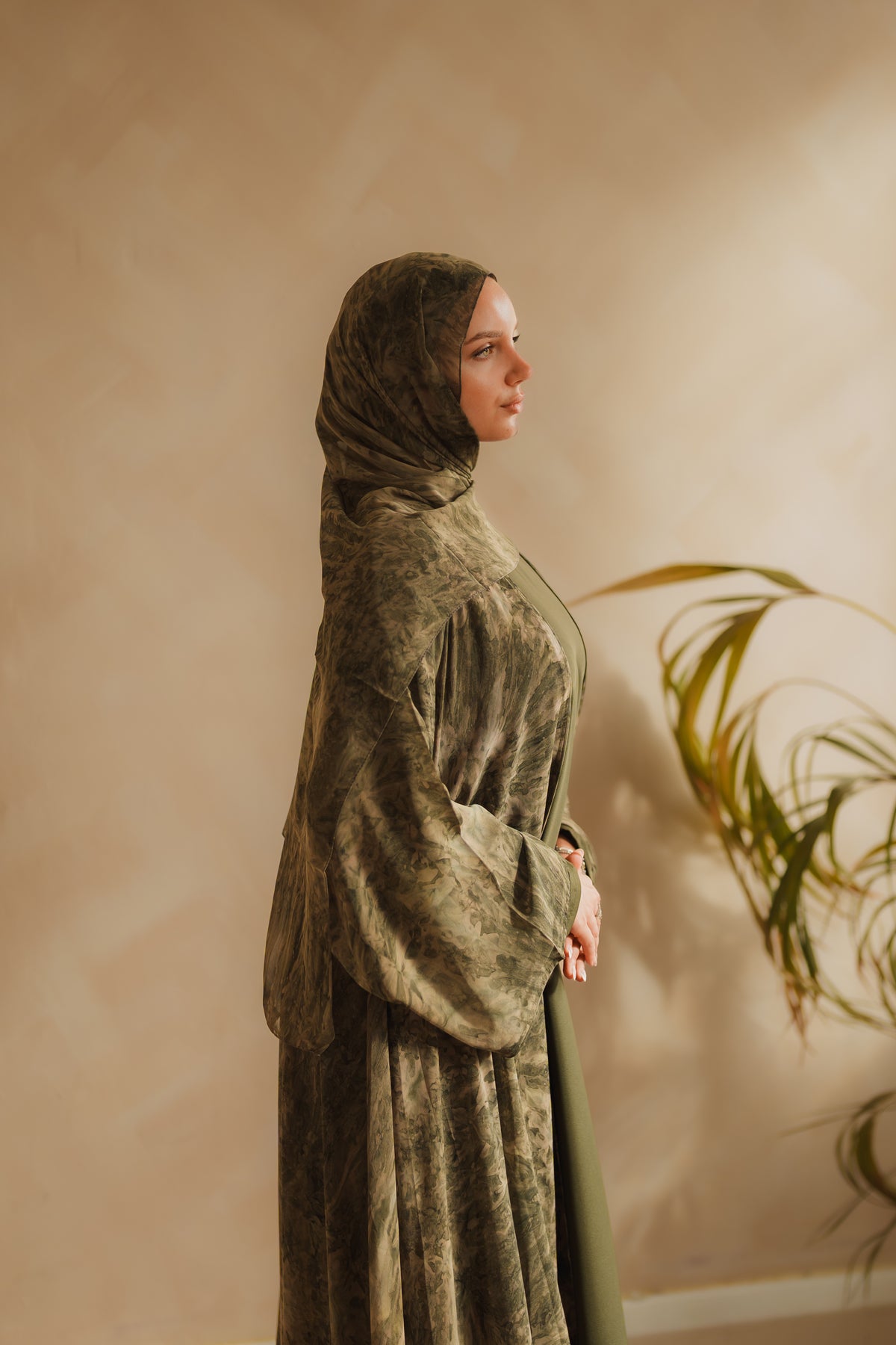Green Printed Chiffon Abaya Set