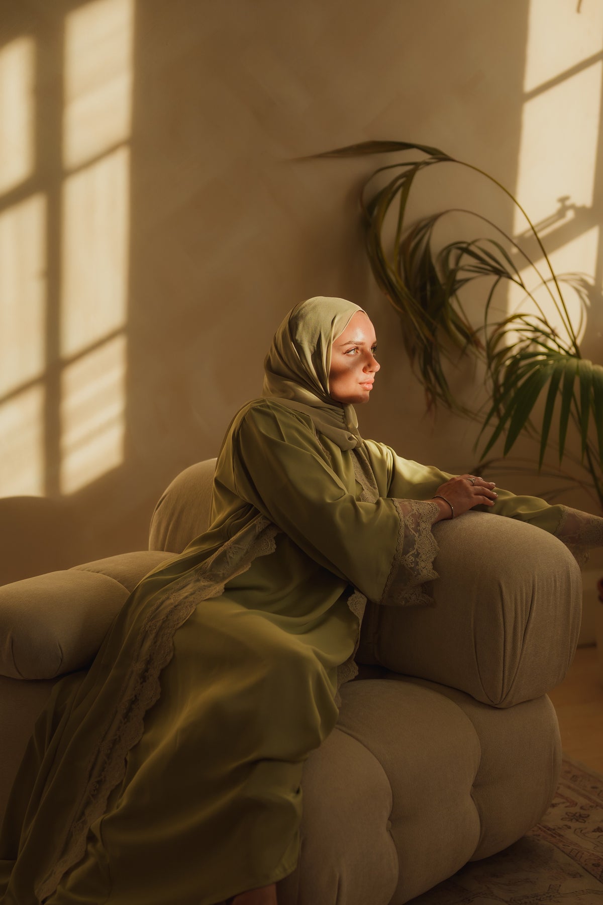 Pastel Green Lace Abaya