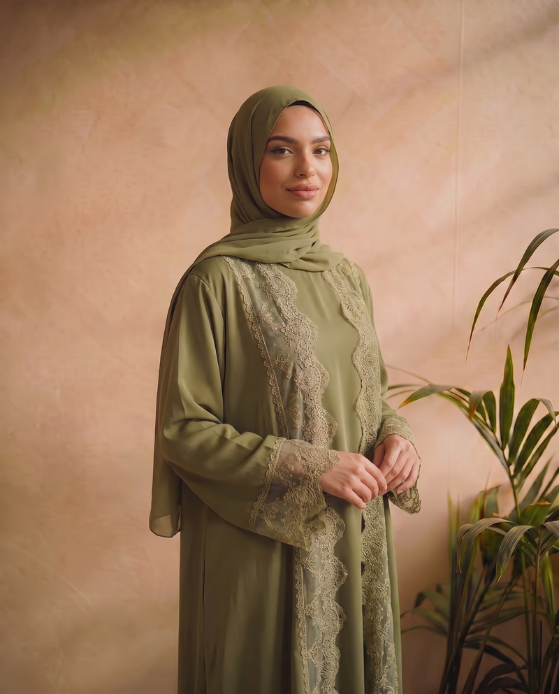 Pistachio Lace Abaya [New Collection]