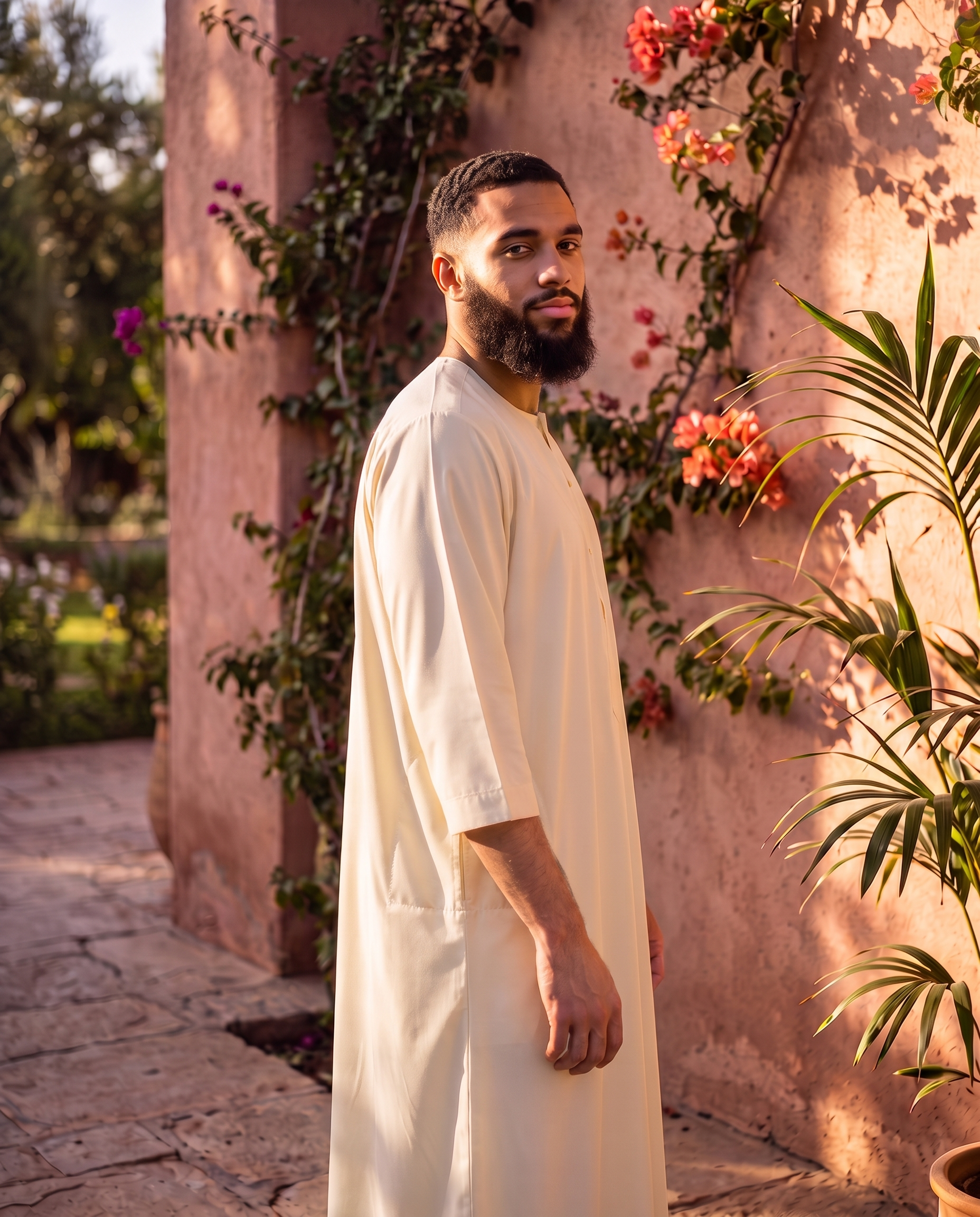 Cream Three-Quarter Henley Thobe | Japanese Cotton