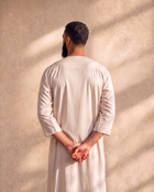 Cream Three-Quarter Henley Thobe | Japanese Cotton