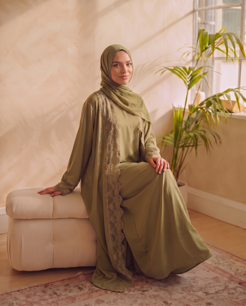 Pistachio Lace Abaya [New Collection]
