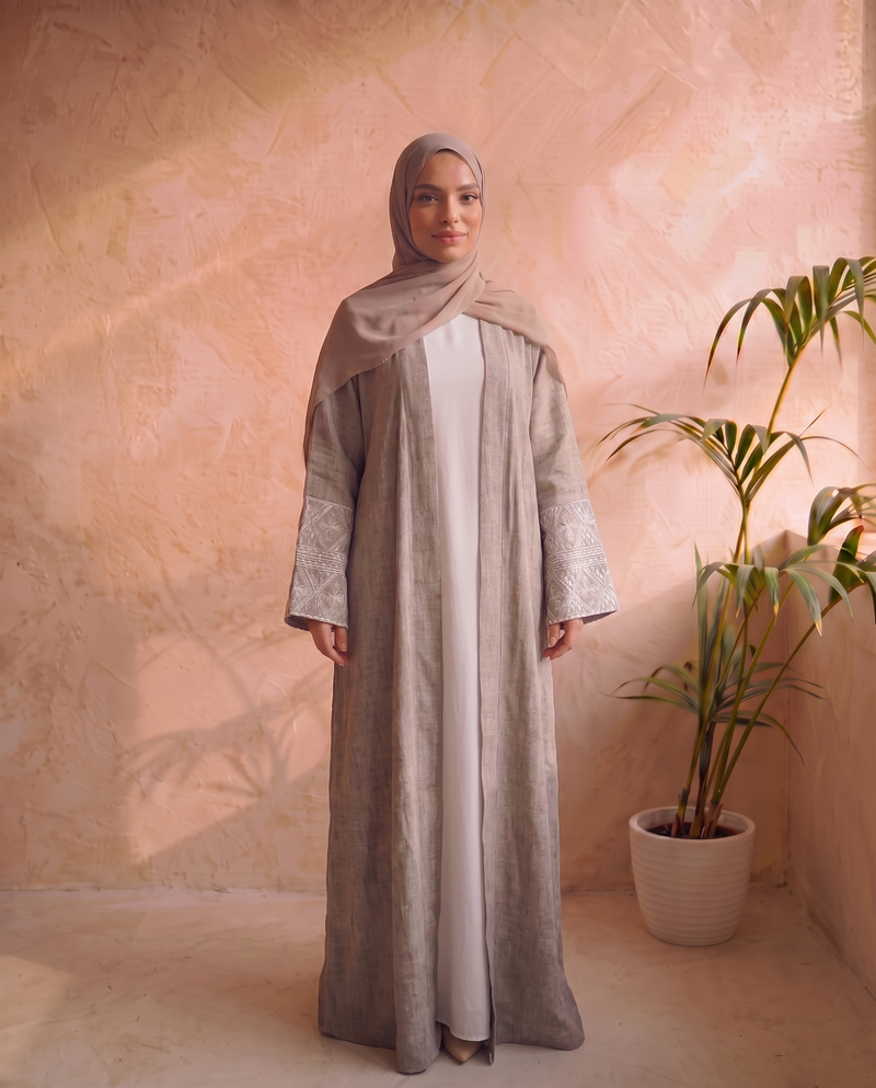 Beige Safa Cotton Abaya