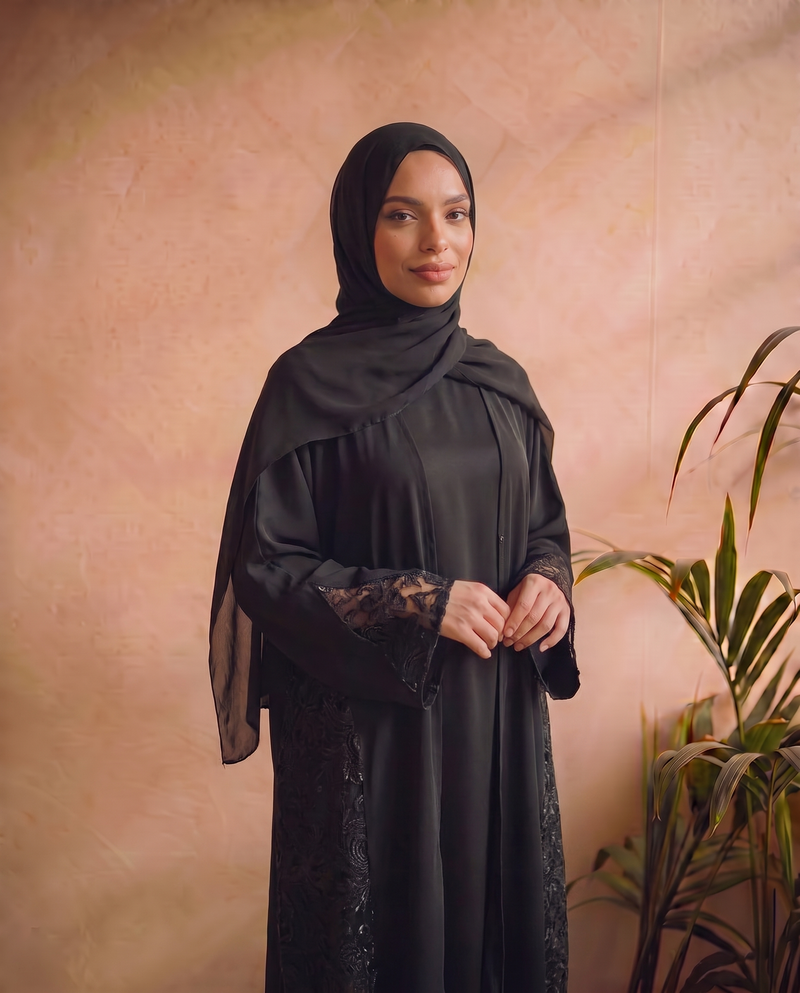 Black Lace Abaya Set [New Collection]