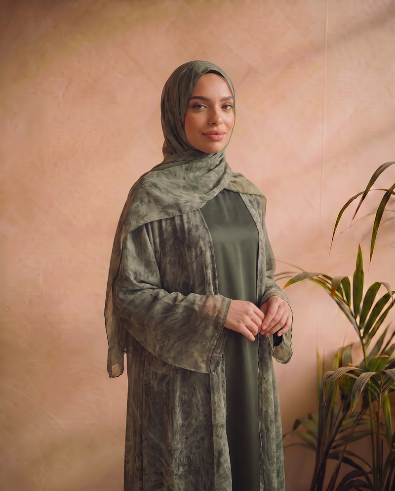 Green Printed Chiffon Abaya Set [New Collection]