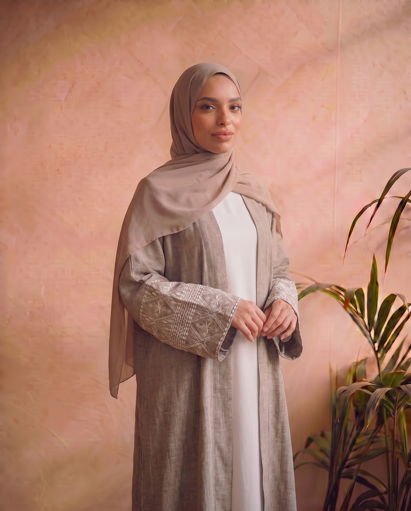 Beige Safa Cotton Abaya