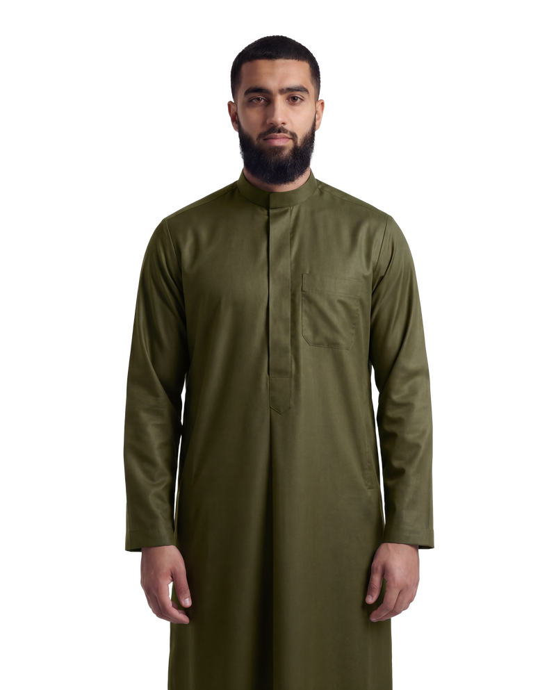 Deep Olive Kuwaiti Thobe | Japanese Cotton