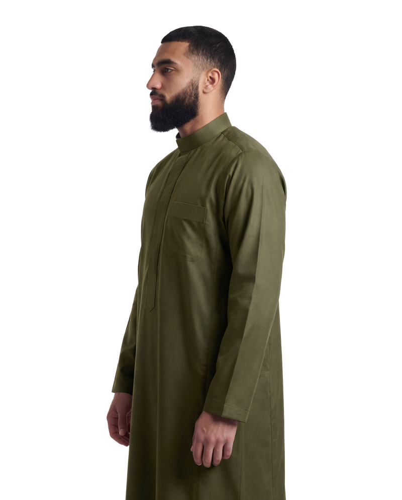 Deep Olive Kuwaiti Thobe | Japanese Cotton