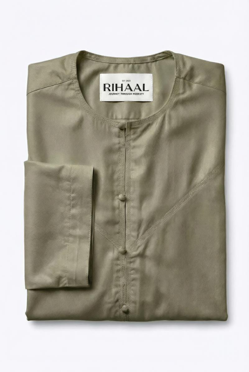 Desert Olive Green Emirati Thobe | Japanese Cotton