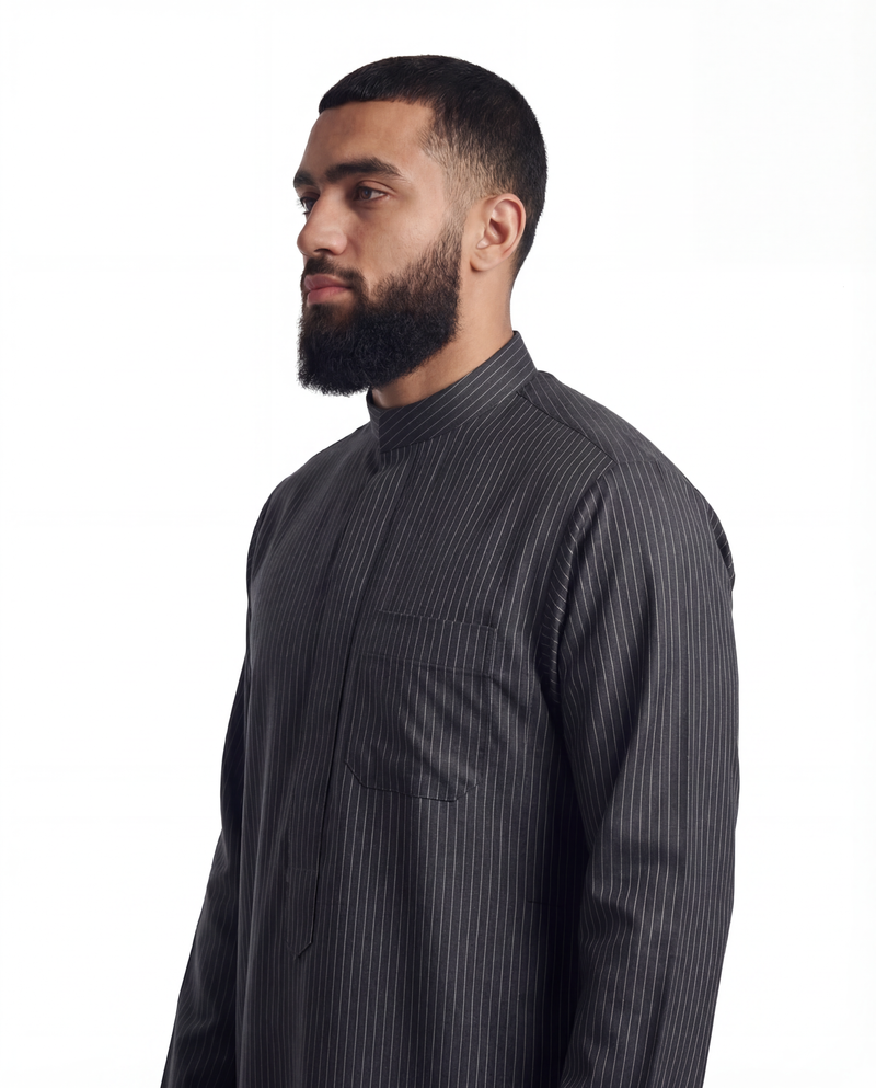 Pinstripe Black Kuwaiti Thobe | Japanese Cotton