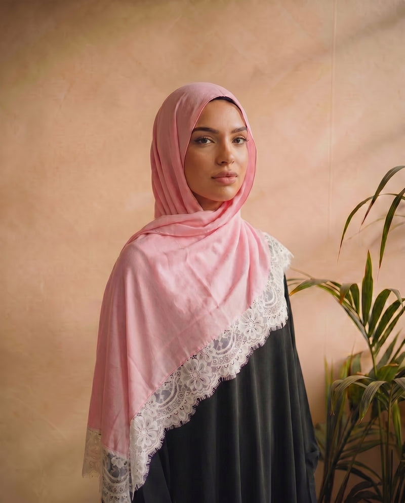 Pink Lace Modal Hijab