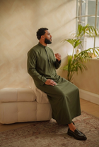 Deep Olive Kuwaiti Thobe | Japanese Cotton