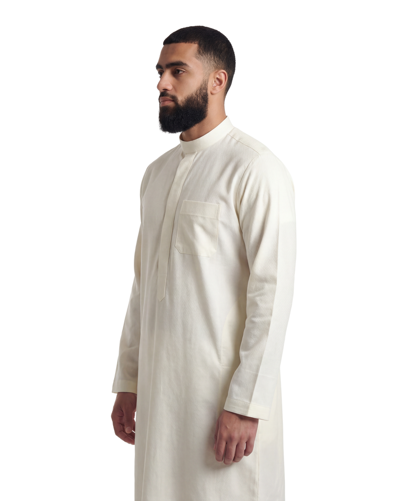 Textured Off White Kuwaiti Thobe | Japanese Cotton