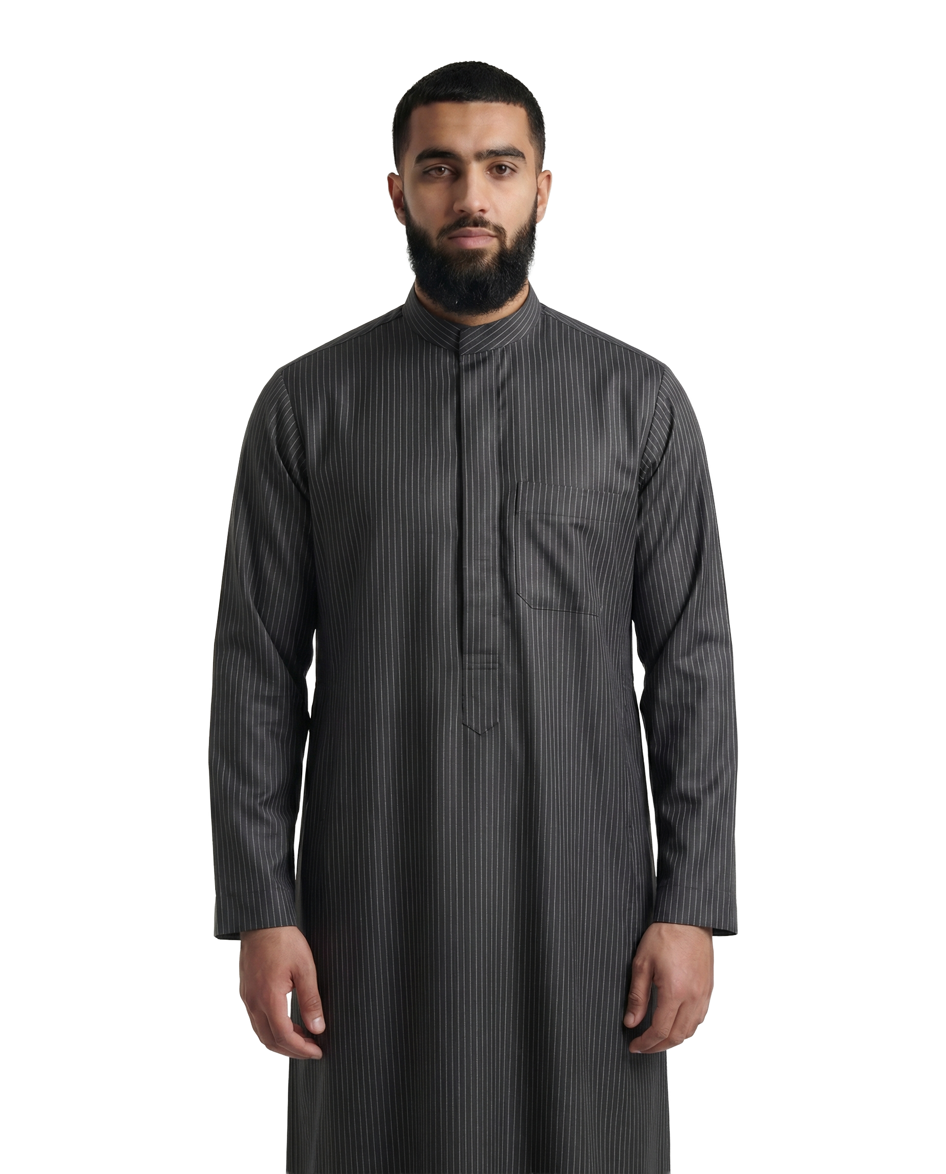 Pinstripe Black Kuwaiti Thobe | Japanese Cotton