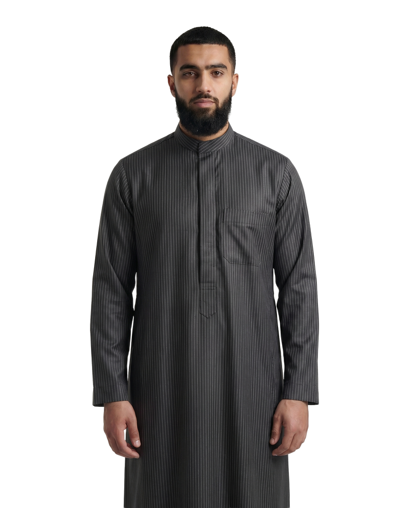 Pinstripe Black Kuwaiti Thobe | Japanese Cotton