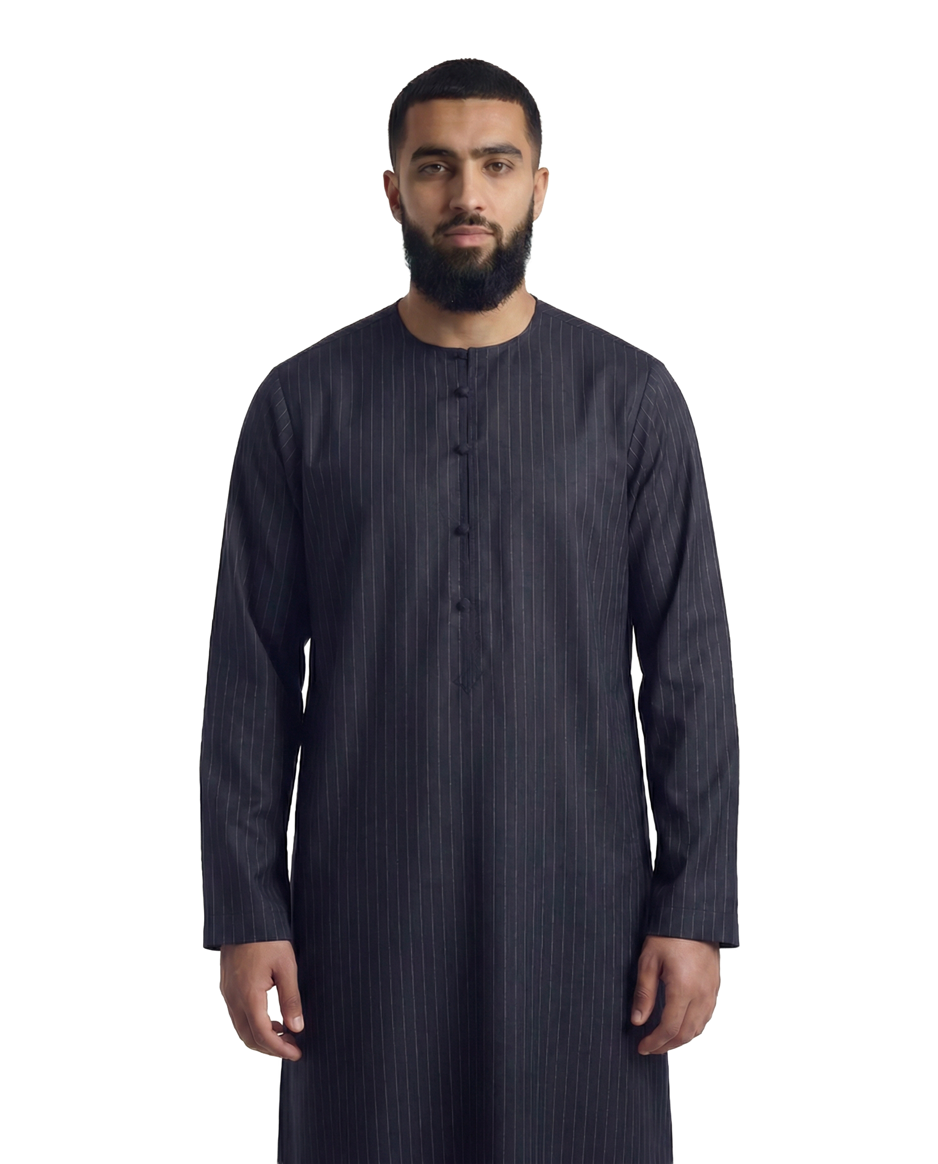 Pinstripe Navy Blue Emirati Thobe | Japanese Cotton