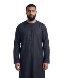 Pinstripe Navy Blue Emirati Thobe | Japanese Cotton