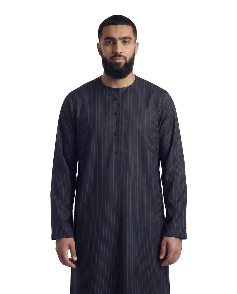 Pinstripe Navy Blue Emirati Thobe | Japanese Cotton