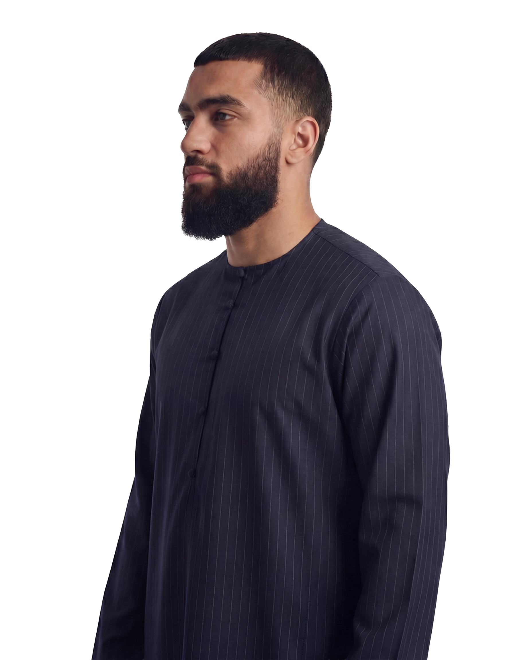 Pinstripe Navy Blue Emirati Thobe | Japanese Cotton