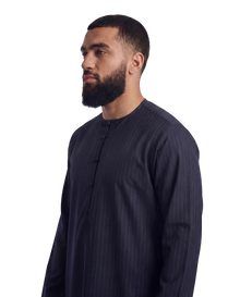 Pinstripe Navy Blue Emirati Thobe | Japanese Cotton