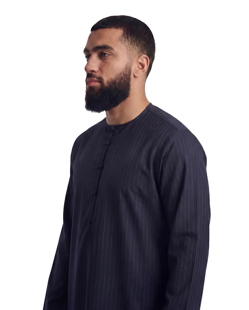 Pinstripe Navy Blue Emirati Thobe | Japanese Cotton