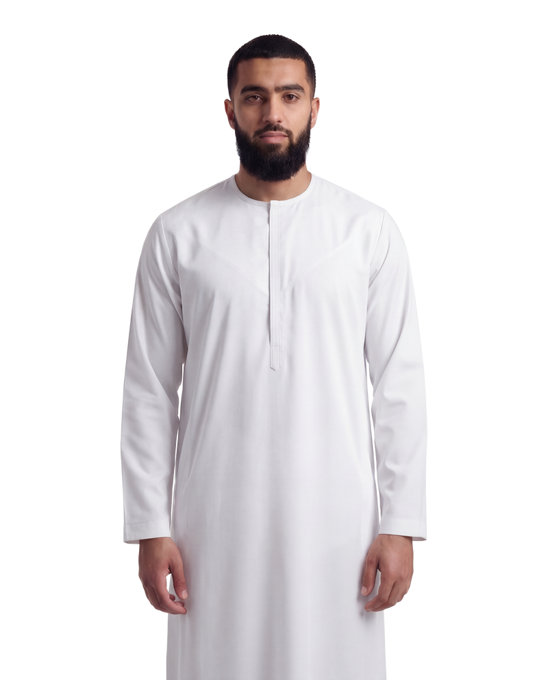 White Round Collar Thobe | Japanese Cotton