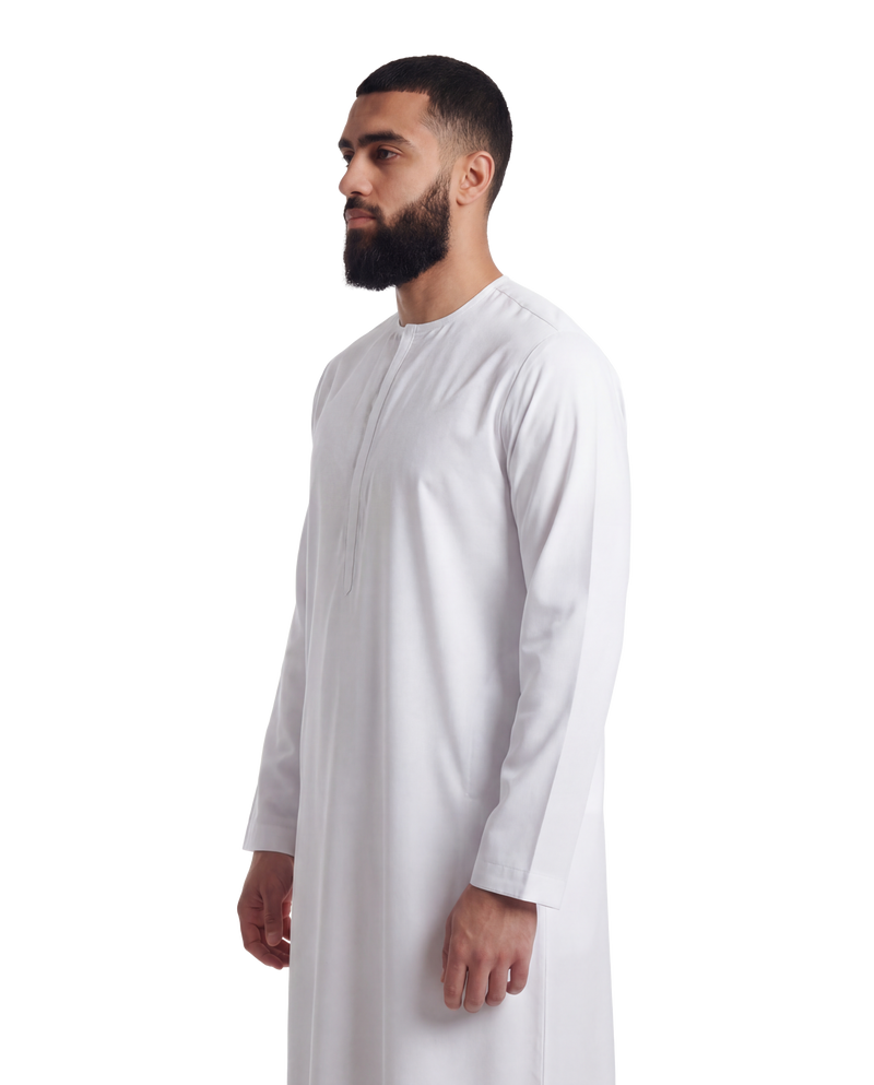 White Round Collar Thobe | Japanese Cotton