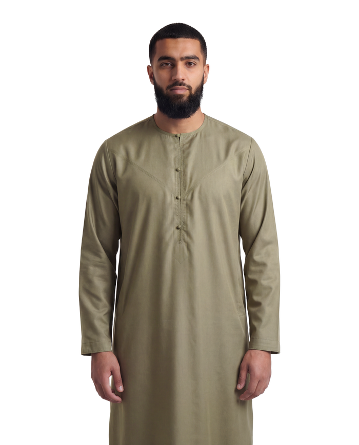 Sage Olive Emirati Thobe | Japanese Cotton