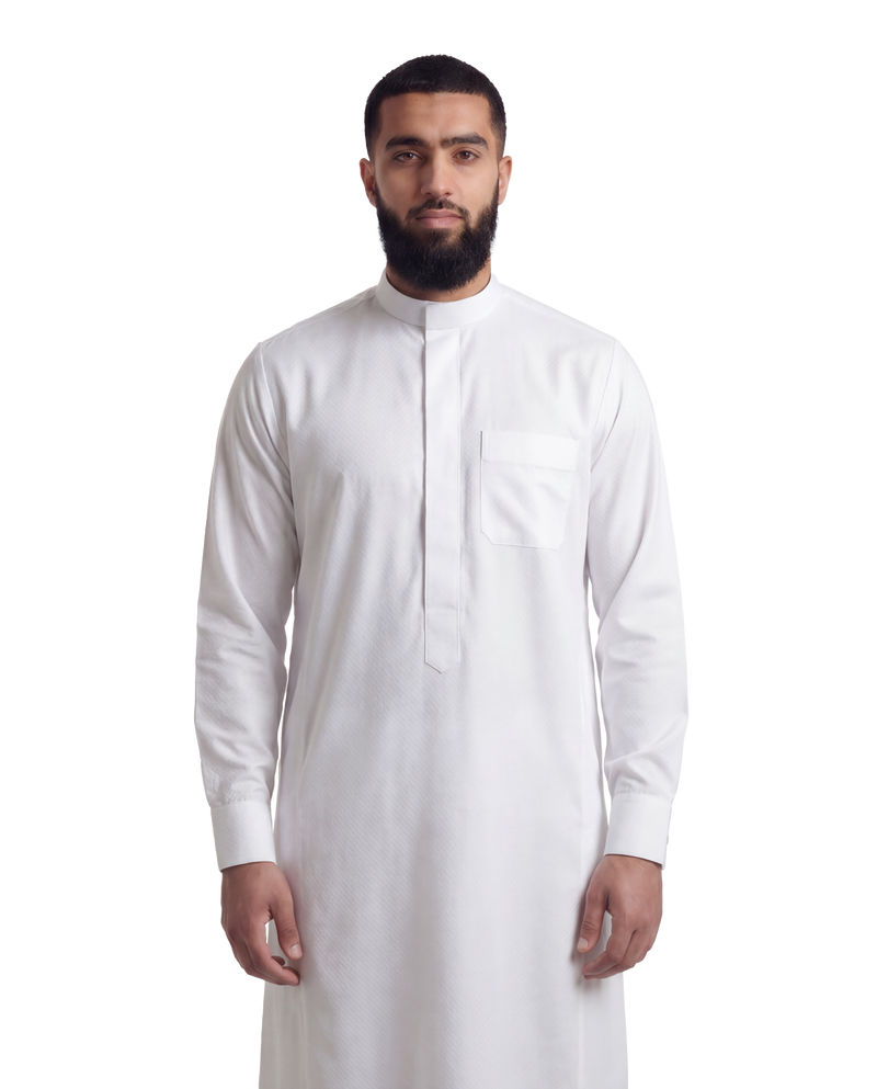 Textured White Kuwaiti Thobe | Japanese Cotton